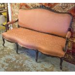CANAPE, Napoleon III beechwood in salmon pink patterned upholstery, 169cm W.