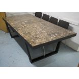 DINING TABLE, contemporary, with ebonised support and marble top,