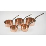 GRADUATED COPPER PANS, a set of five, largest 20.5cm diam.