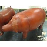 FOOTSTOOL, in the form of a pig, brown leather.