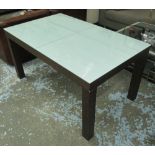 DINING TABLE, rectangular, extending with central leaf frosted glass top,