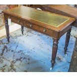 VICTORIAN WRITING TABLE, mahogany with green tooled leather inset top,