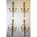 WALL LIGHTS, a set of four, Neo-Classical style giltwood and metal with twin sconces,