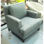 ARMCHAIR, square form in blue upholstery, 85cm W.