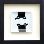 EDUARDO CHILLIDA, printed porcelain plate, circa 1980s, 12cm x 12cm, framed and glazed.