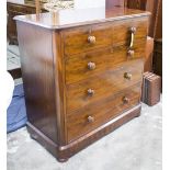 VICTORIAN MAHOGANY CHEST, of two short and three long drawers with turned handles,