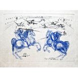 SALVADOR DALI 'Combat des Cavaliers', original etching and aquatint in colours, on Japan paper,