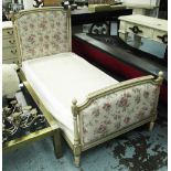 SIMON HORN SINGLE BED, with Benison fabric upholstered head and footboard, 3ft W x 6'3ft L.