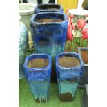 GLAZED PLANTERS, a set of four, of Contemporary design, blue to brown, two large 42cm x 90cm H,