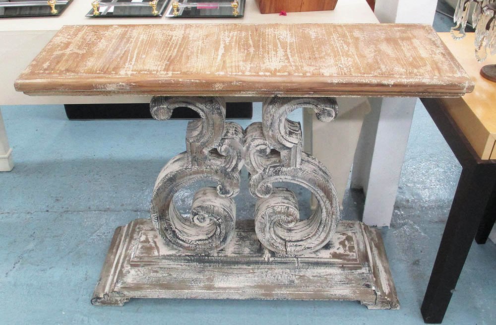 CONSOLE TABLE, Italian style distressed painted finish.