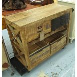 MANGO WOOD KITCHEN BAR TROLLEY, 120cm x 43cm x 83cm H.