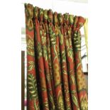 CURTAINS, a pair, tapestry style, lined and interlined, with fringe trim,