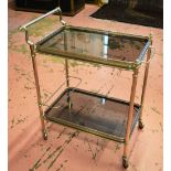 TROLLEY, vintage two tier silvered metal with castors, 76cm H.