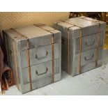 AVIATOR STYLE BEDSIDE CHESTS, a pair, with two short drawers below and a handle to each side,