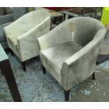 TUB ARMCHAIRS, a pair, grey cowhide leather, 77cm W.