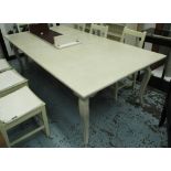 DINING TABLE, cream painted with cabriole supports and two extra leaves,