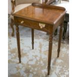BEDSIDE/LAMP TABLES, a pair, George III style mahogany and crossbanded with reeded supports,