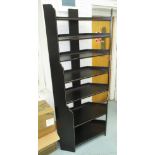 CORNER SHELVES, ebonised, Oka style, 100cm W x 200cm H x 39cm D.