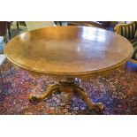 CENTRE DINING TABLE, early Victorian burr walnut,