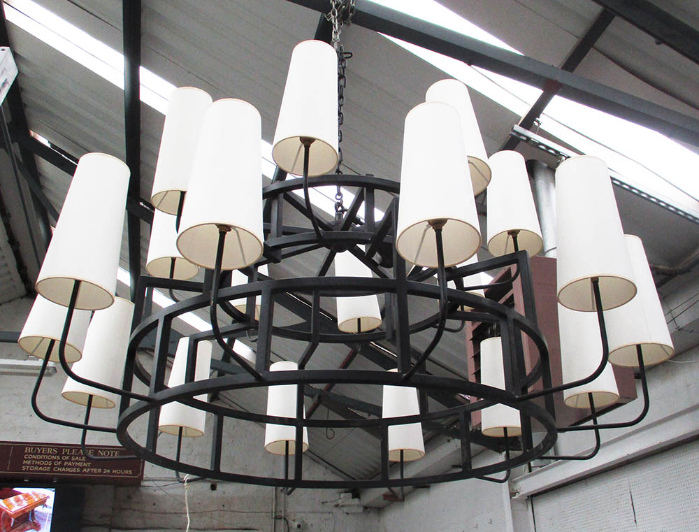 CHANDELIER, metal framed, of large proportions, in two tiers, with shades, 67cm H x 130cm W.