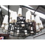 CHANDELIER, metal framed, of large proportions, in two tiers, with shades, 67cm H x 130cm W.