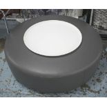 B&B ITALIA LOW TABLE, circular grey stitched calf leather together with a white circular tray top,