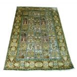 KASHMIR CARPET, 185cm x 125cm, pure silk, garden design in shades of gold.