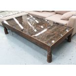 LOW TABLE, made from recliamed Indian Temple door top on turned supports,