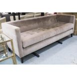 CONTEMPORARY SOFA, in buttoned velvet finish, on square supports, 197cm L x 83cm D x 96cm H.