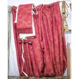 CURTAINS, two pairs, in a modern take on traditional toile de jouy with ring hoops to top,