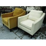 ARMCHAIRS, two, one mustard coloured velvet, the other herringbone style, 74cm W.