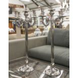 CANDELABRAS, a pair, Empire style, each four branches and top centre sconce, silver plated metal,