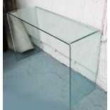 WRITING TABLE, minimalist single formed and tempered glass , 120cm x 42cm x 80cm H.