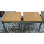 LOW TABLES, a pair, ash and steel by Eltaller with square tops, 51cm H x 61cm W.