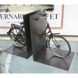 BICYCLE BOOKENDS, metal art work, authentic detail, British made, 27cm H x 19cm L.