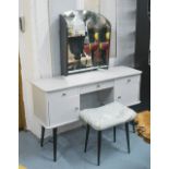 1950S VANITY SET, with three drawers, two doors and triptych articulating mirror,