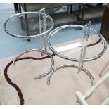 OCCASIONAL TABLES, a pair, Eileen Grey style circular with glass top on chromed metal frames,