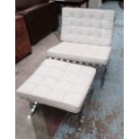 BARCELONA STYLE CHAIR, in white leather on chromed metal frame,