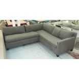 CORNER SOFA, in sea green fabric, on square supports, 239cm x 228cm (with faults).