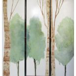 DECORATIVE WALL PANELS, three, depicting trees, 150cm x 45.5cm each.