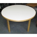 TABLE 91 BY ARTEK, signed by Alvar, 1935, circular on square supports, 100cm diam. x 60cm H.