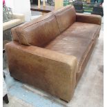 SOFA, large two seater, from India Jane, in dark brown leather on block supports, 216cm L,