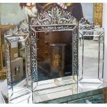 TRIPTYCH DRESSING TABLE MIRROR, Venetian style, with foliate etched effect decoration, 98.