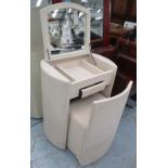 VANITY SET, with lift up mirror and fitted interior, in an ivory coloured leather finish,