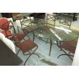 PIERRE VANDEL VILLA D'ESTE DINING TABLE, oval glass top over antique bronze finished steel frame,