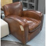 CLUB CHAIR, brown leather, Art Deco style, 81cm W x 87cm H x 84cm D.