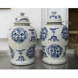 LIDDED BALUSTER VASES, a pair, Chinese blue and white, 45cm H.