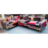 SQUINT CORNER SOFA, multicoloured patchwork fabric, in two sections,