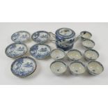 18TH/19TH CENTURY CHINESE BLUE/WHITE CERAMIC TEA WARES, comprising a teapot (repair to spout),