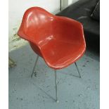 EAMES SHELL CHAIR BY HERMAN MILLER, 1950's, in red fibre glass on metal tubular supports, 63cm W.